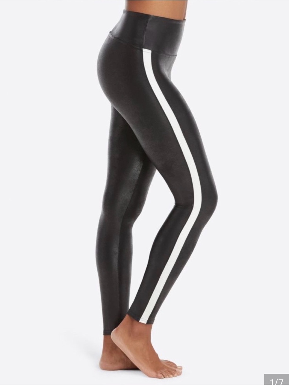 SPANX Black Leggings with White Side Stripe